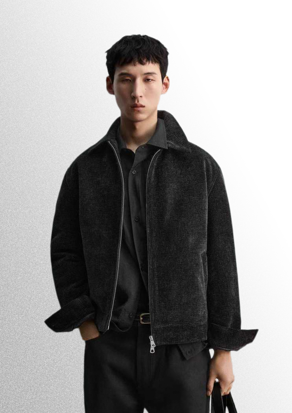 Textured Zip-Up Jacket - Black