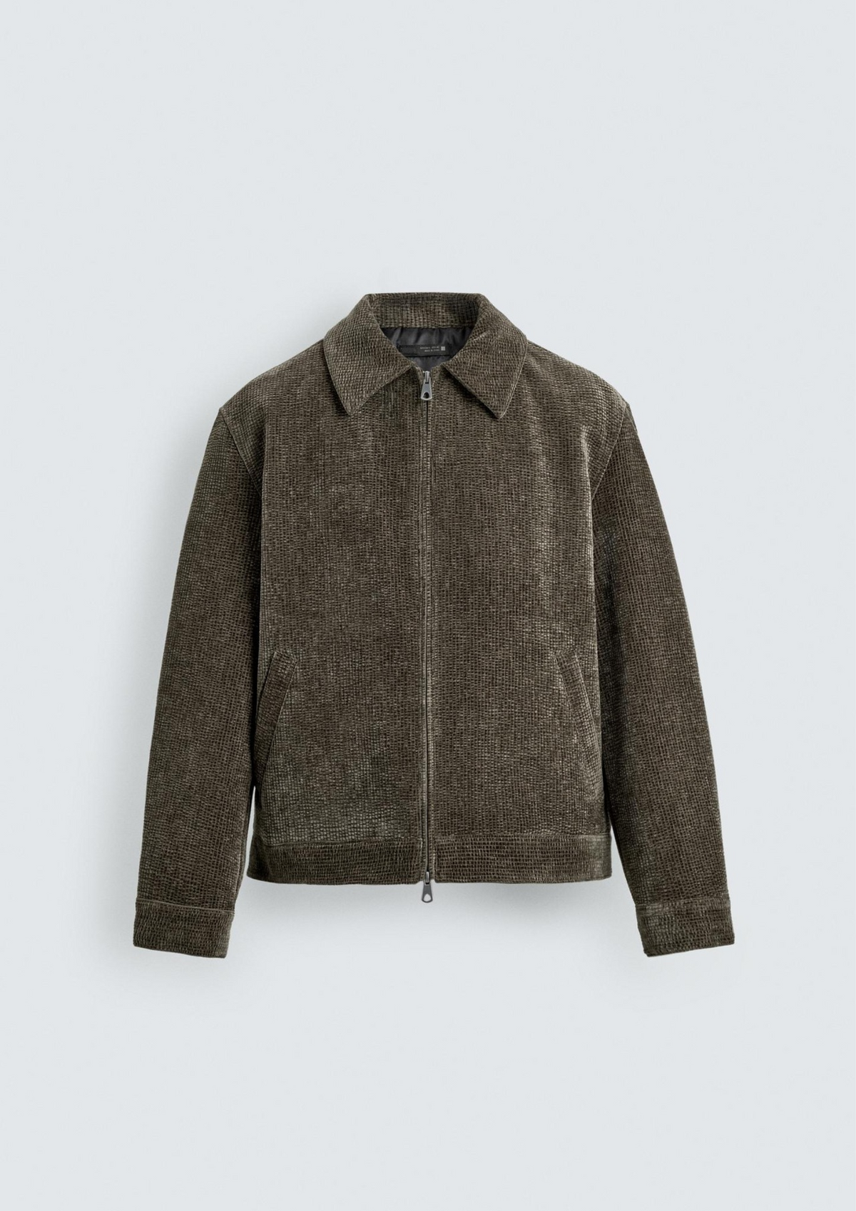 Textured Zip-Up Jacket - Dark Green