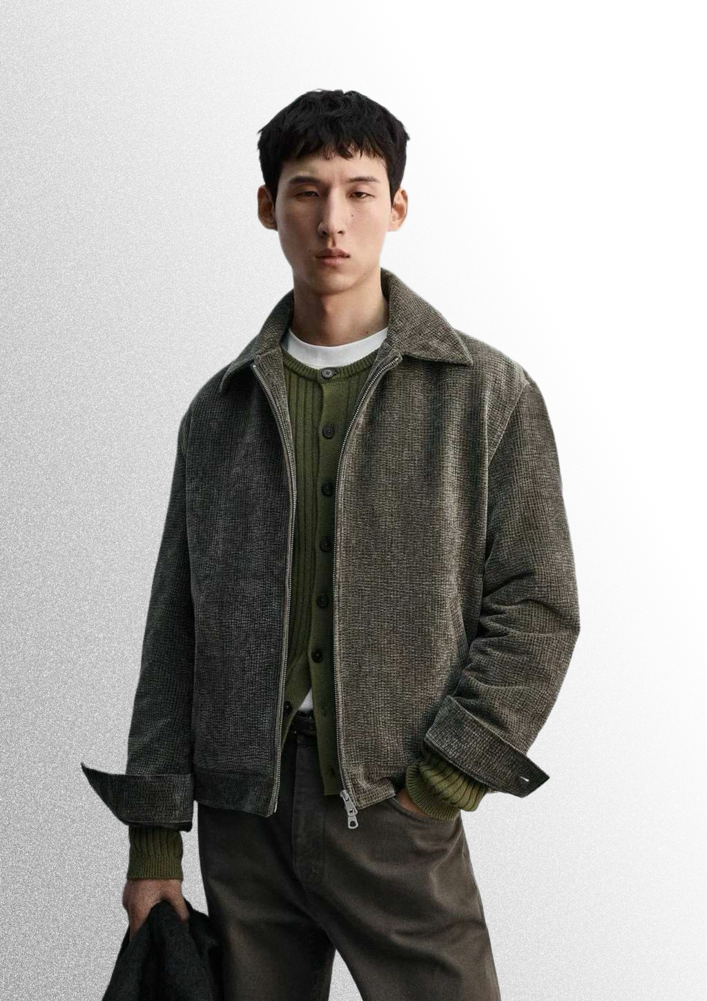 Textured Zip-Up Jacket - Dark Green