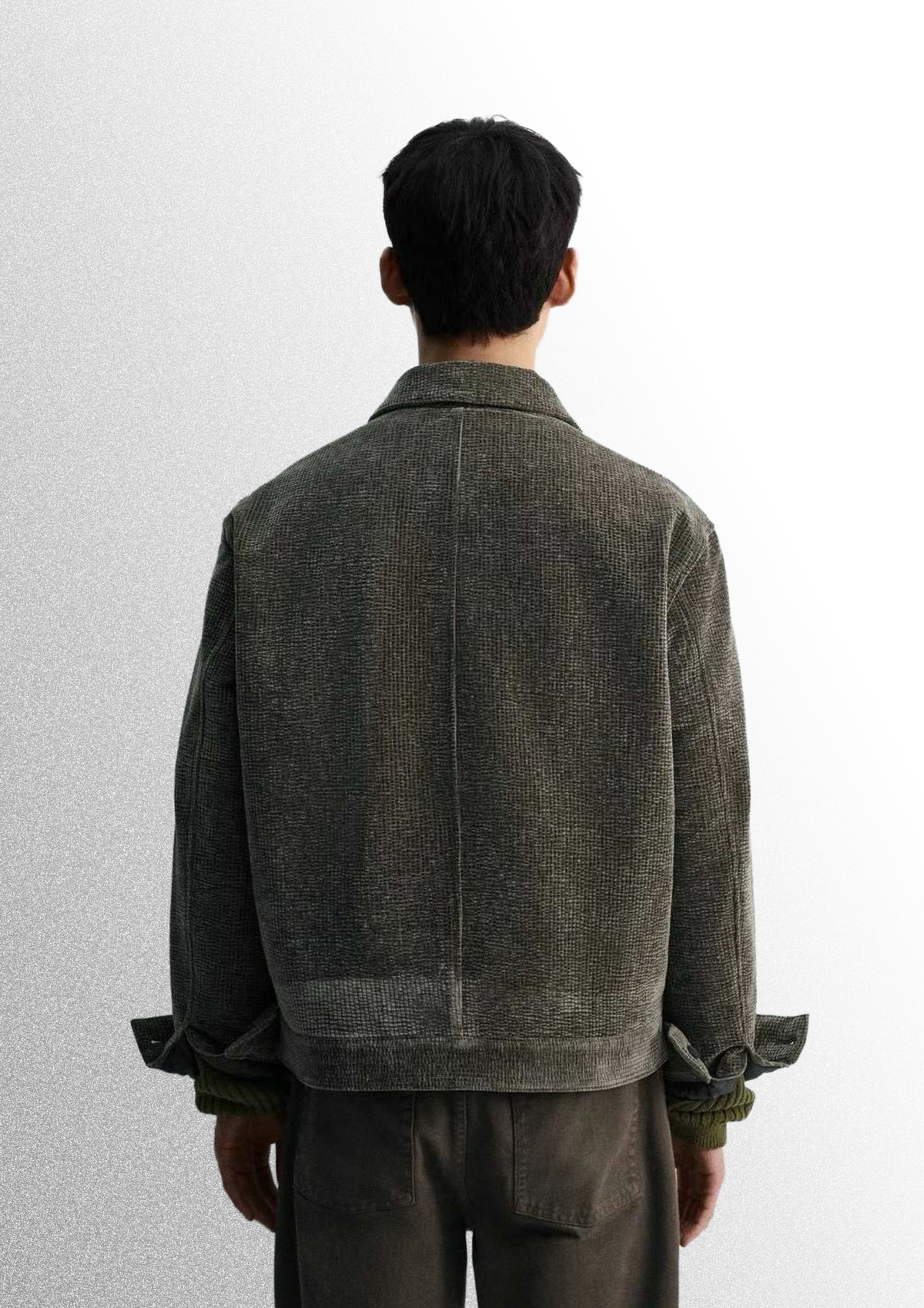 Textured Zip-Up Jacket - Dark Green